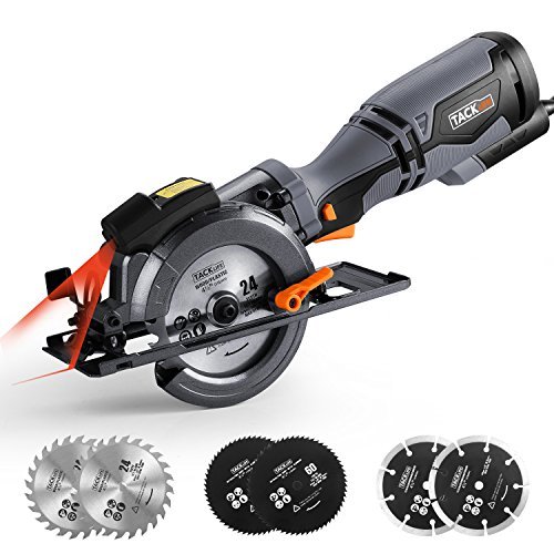 TACKLIFE Circular Saw with Metal Handle, 6 Blades(4-3/4  TACKLIFE Circular Saw with Metal Handle, 6 Blades(4-3/4&#8243; &amp; 4-1/2”), Laser Guide, 5.8A, Max Cutting Depth 1-11/16&#8221; (90°), 1-3/8&#8221; (0°-45°), Ideal for Wood, Soft Metal, Tile and Plastic Cuts &#8211; TCS115A 51HSXdi 82L