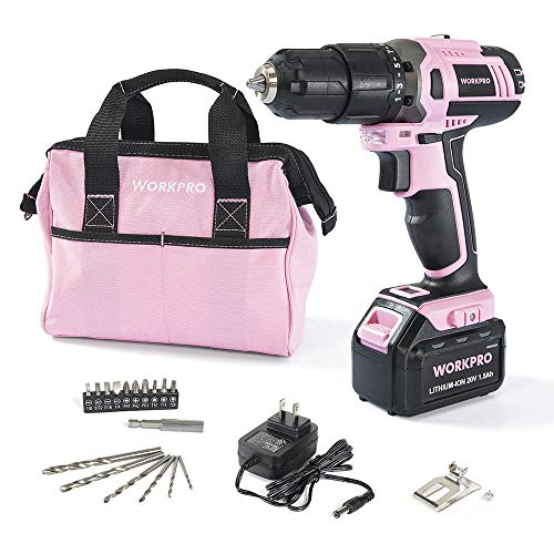 WORKPRO Pink Cordless 20V Lithium-ion Drill Driver Set (1.5Ah),1 Battery, Charger and Storage Bag Included  WORKPRO Pink Cordless 20V Lithium-ion Drill Driver Set (1.5Ah),1 Battery, Charger and Storage Bag Included Reviews 51WmSIhRYBL