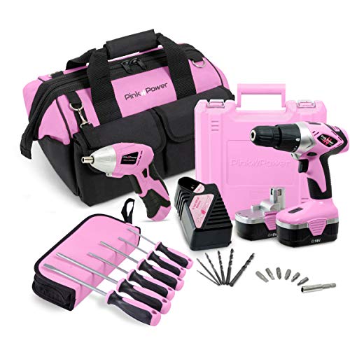 Pink Power 18V Cordless Drill Driver & Electric Screwdriver Combo Kit with Tool Bag  Pink Power 18V Cordless Drill Driver &amp; Electric Screwdriver Combo Kit with Tool Bag 51IwLEhcs1L